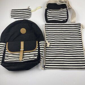 The Idyll of Collie and Golden Retriever 4pc Backpack Bag Travel School Striped